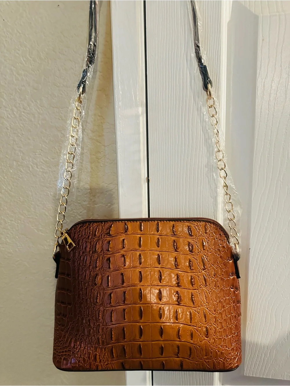 Brown Croc-Embossed Satchel including smaller shoulder bag and matching wallet